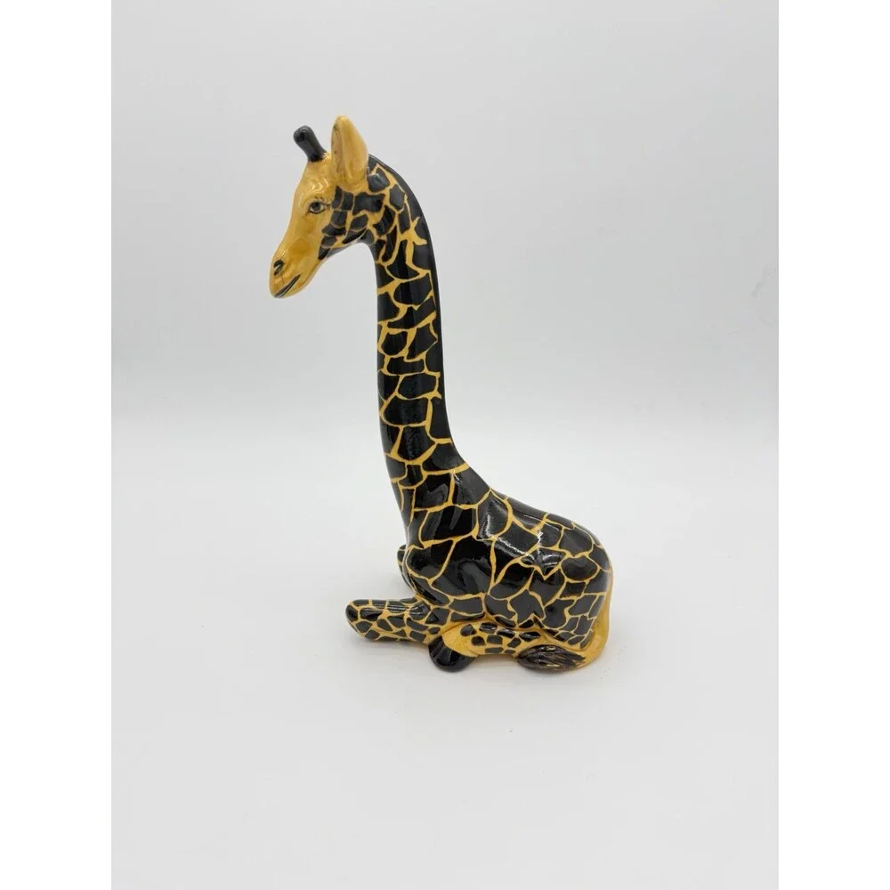 Studio Art Pottery Ceramic Giraffe Painted 10” Sculpture Signed Vintage Rare